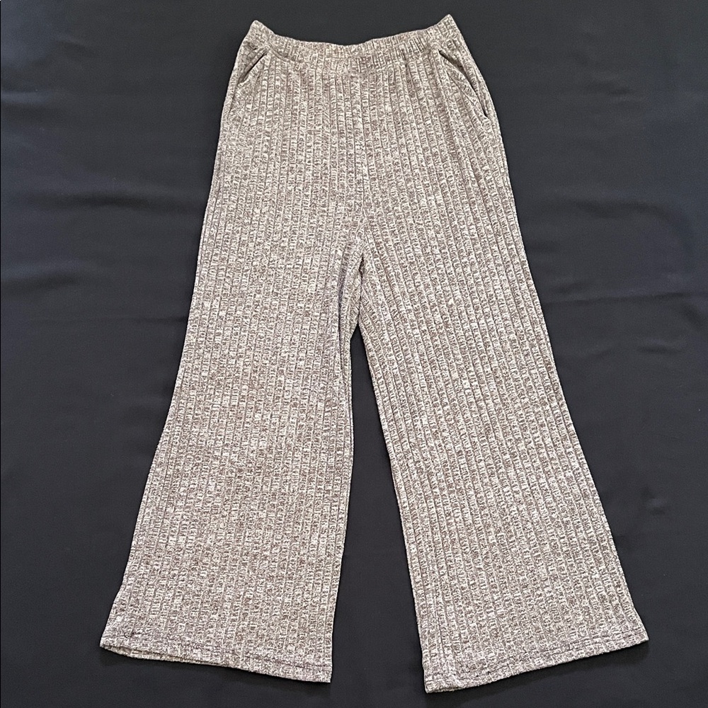 SHEIN Textured Brown/Cream Wide-Leg Pants